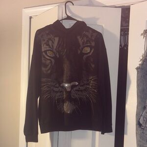 Black Hoodie with Tiger Face Design